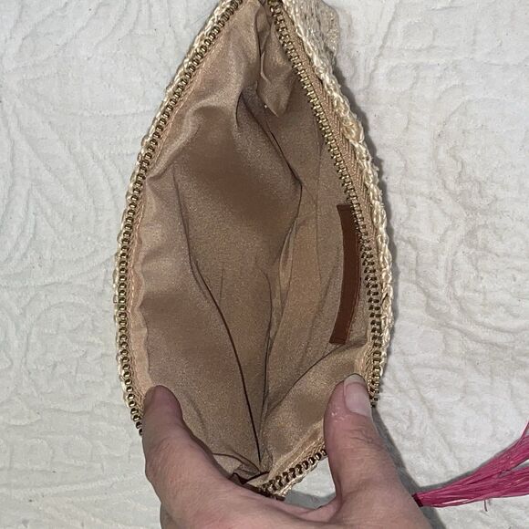 Jack Rogers Woven Clutch Pouch Tan Pink Red‎ V Initial - Picture 5 of 8